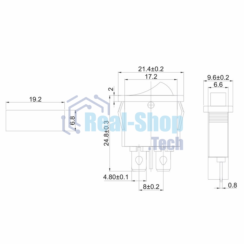 Выключатель клавишный Rexant 250V 6А (2с) ON-OFF черный Mini
