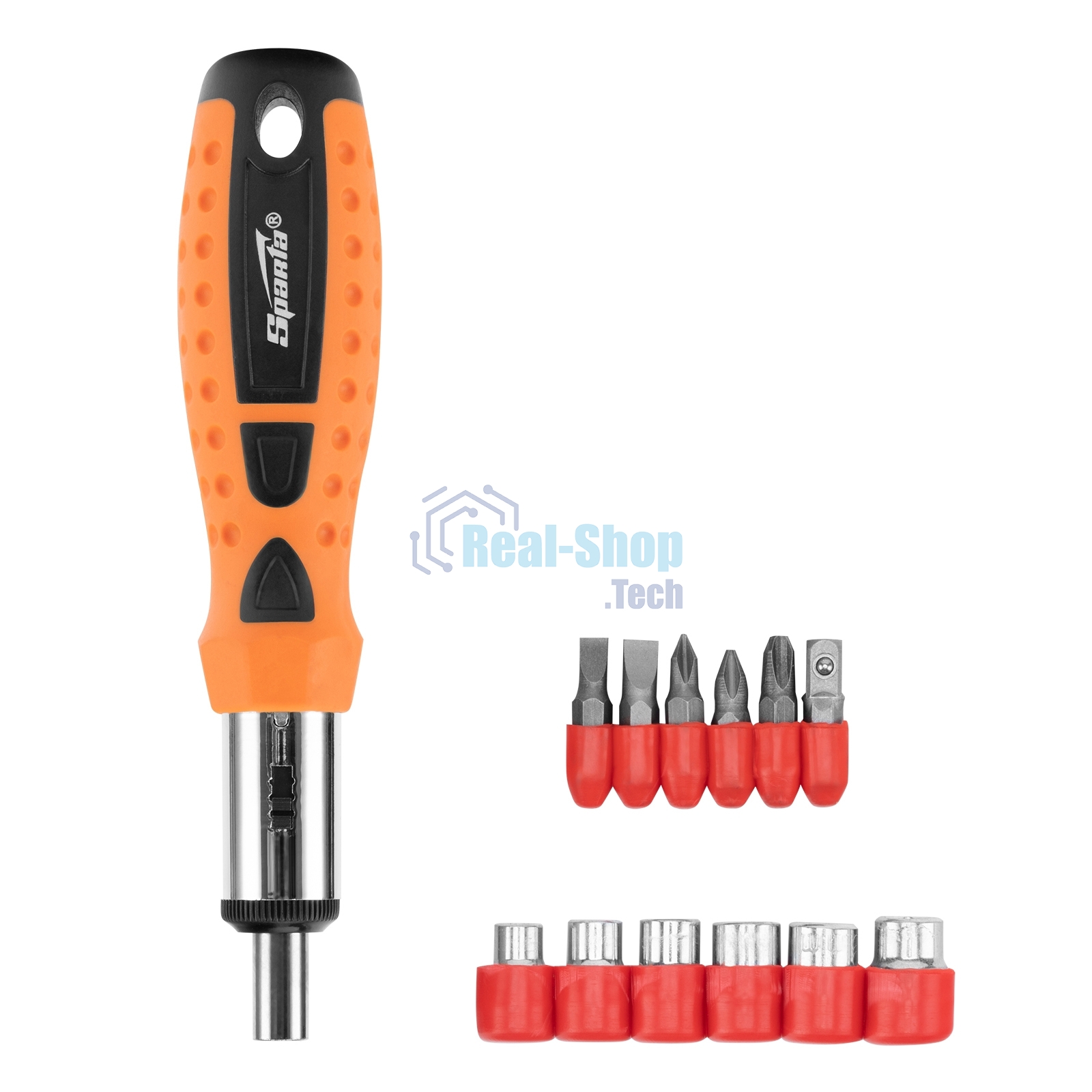 Отвертка реверсивная, биты, головки торцевые, 14шт., Sparta