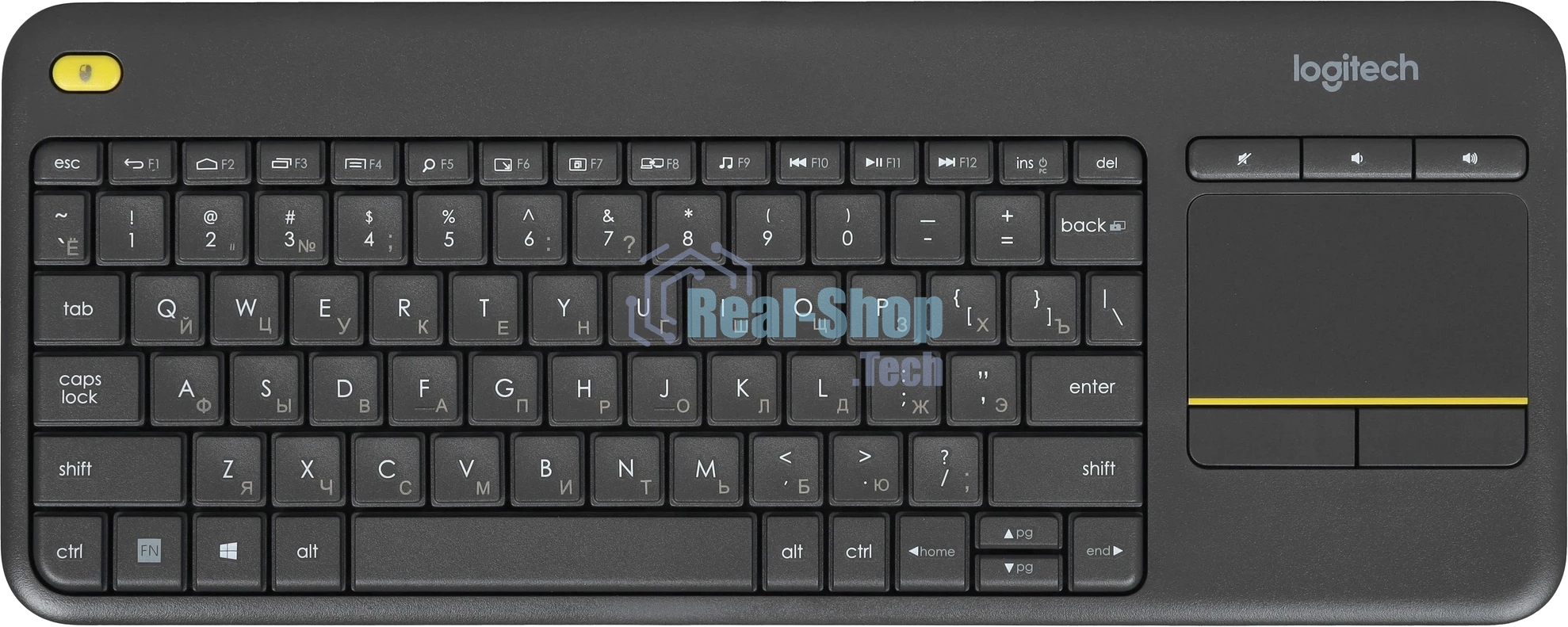 Клавиатура Logitech K400 Wireless Touch Plus беспроводная, радиоканал, чёрный