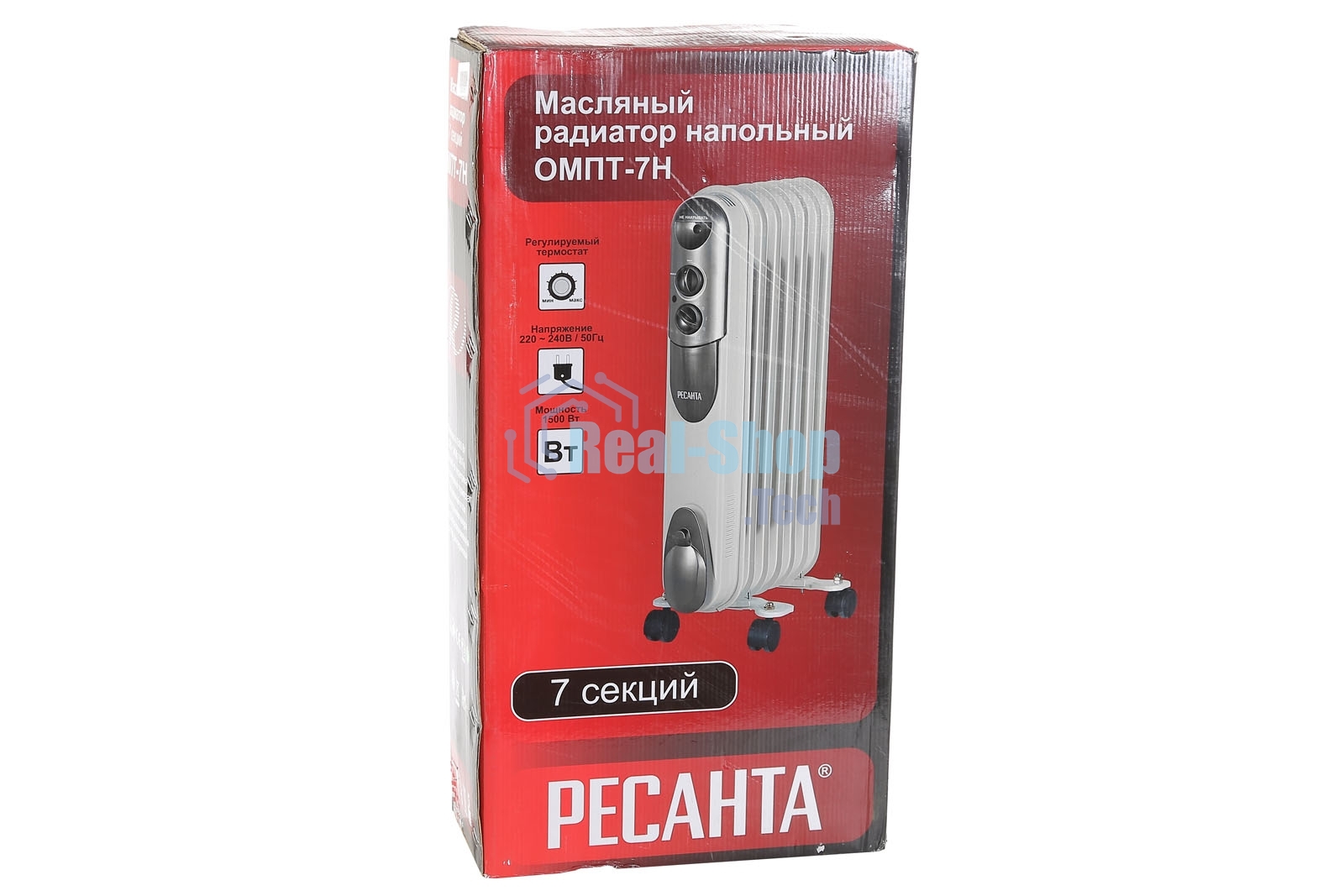 Обогреватель масляный Ресанта ОМПТ-7Н (7 секций) белый, 1500 Вт, 15 м2, термостат 67/3/3