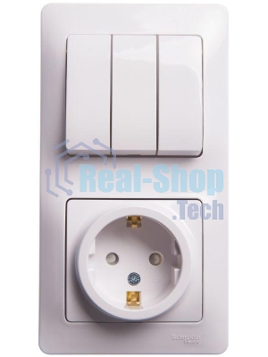 Блок комбинированный GLOSSA розетка защ. шторки с заземл. + выкл. 3-кл. бел. SchE