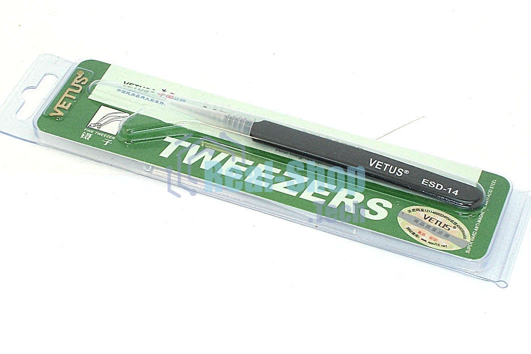 Пинцет Vetus ESD-14 антимагнитный, прямой, черный 115 мм