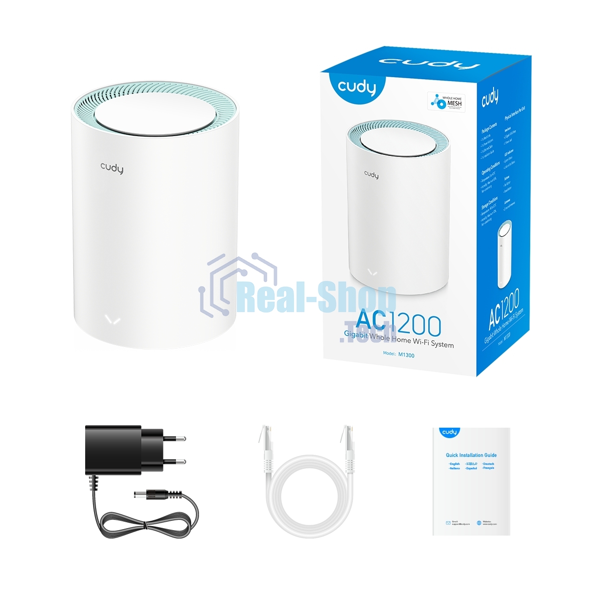 Бесшовный Mesh роутер Cudy M1300(1-Pack) AC1200 10/100/1000BASE-TX белый