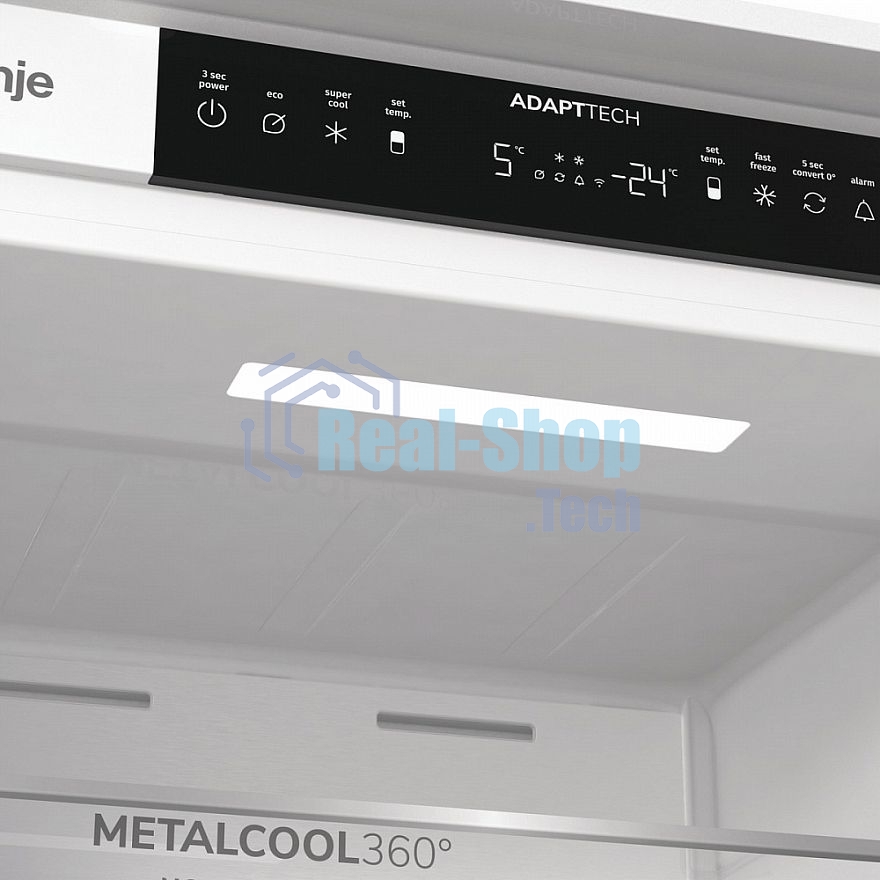 Встраиваемый холодильник Gorenje NRKI519E82WF, 193 см, электронное управление, цифровой дисплей, Wi-Fi, NoFrost Dual, Multiflow 360, контейнер CrispZone с контролем влажности, функция ConvertActive, AdaptTech, MultiAdjust, жесткое крепление, инверторный компрессор, уровень шума 35 дБ