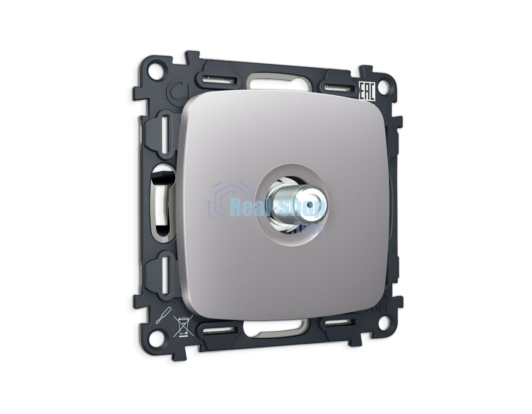 Комплект механизма TV розетки SAT 5-2400MHz 3.5dB OMEGA Сталь матовый QUANT (OP5130, VM215) MO513050