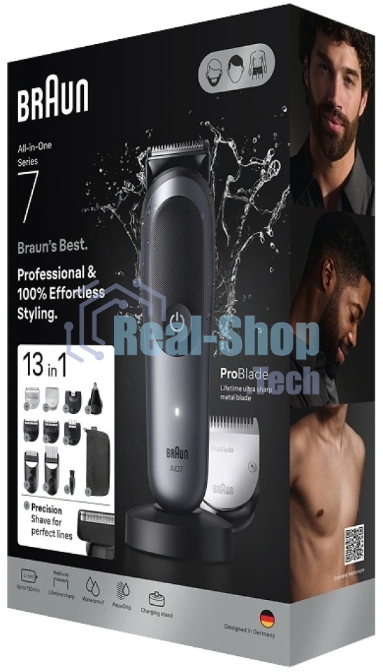 Триммер Braun AIO7560 серый (насадок в компл:10шт)