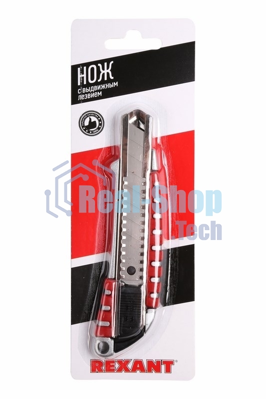 Нож с сегментированным лезвием Rexant 18 мм, металлический обрезиненный корпус