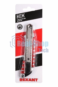 Нож с сегментированным лезвием Rexant 18 мм, металлический обрезиненный корпус