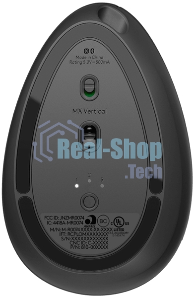 Мышь беспроводная/проводная Logitech MX Vertical графитовый, 4000 dpi, радиоканал, Bluetooth, USB, кнопки - 6