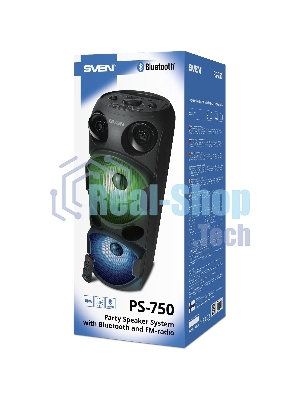 Колонка АС SVEN PS-750, черный (80 Вт, TWS, Bluetooth, FM, USB, microSD, LED-дисплей, 2х4400мА*ч)