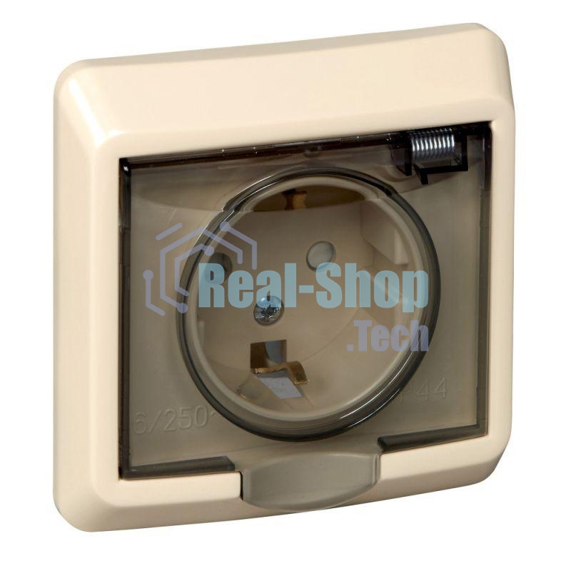 Розетка 1-м СП Этюд защ. шторки с заземл. IP44 крем. SchE PC16-044K