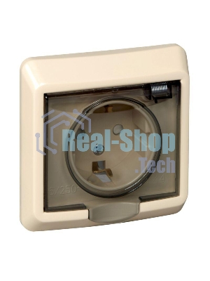 Розетка 1-м СП Этюд защ. шторки с заземл. IP44 крем. SchE PC16-044K
