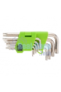 Набор ключей имбусовых Сибртех Tamper-Torx, 9 шт., TT10-TТ50, 45x, закаленные, короткие, никель