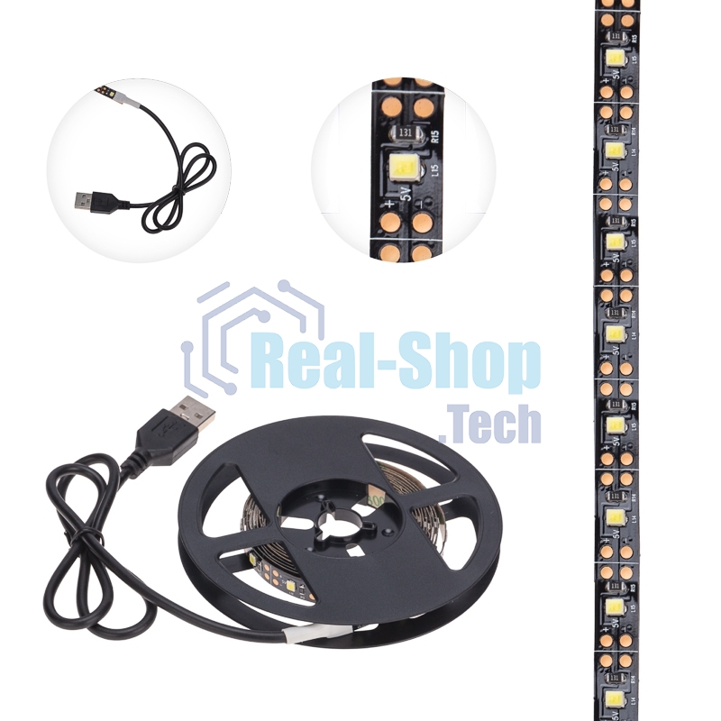 Лента светодиодная с USB-коннектором 5 В IP23 SMD 2835 60 LED/м 2 м белый (6500 K) LAMPER