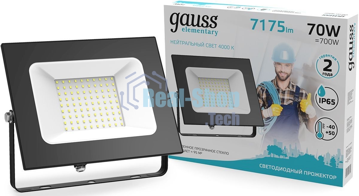 Прожектор светодиодный Gauss Elementary 70W 7175lm 4000К 175-265V IP65 черный LED