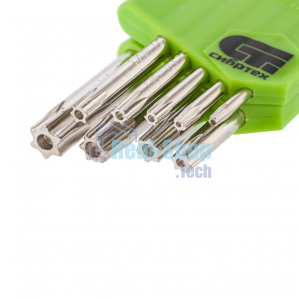 Набор ключей имбусовых Сибртех Tamper-Torx, 9 шт., TT10-TТ50, 45x, закаленные, короткие, никель