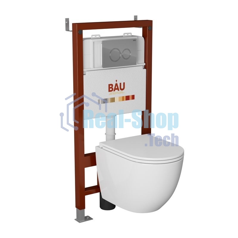 Комплект BAU 6 в 1: инсталляция BAU PRO, унитаз подвесной торнадо Bau Dream Hurricane-2, сиденье дюропласт микролифт, клавиша BAU Dream, хром