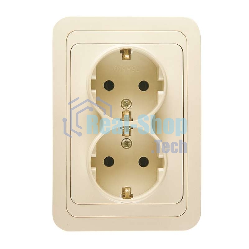 Розетка Makel 2-м СП Mimoza 16А IP20 с заземл. крем/крем