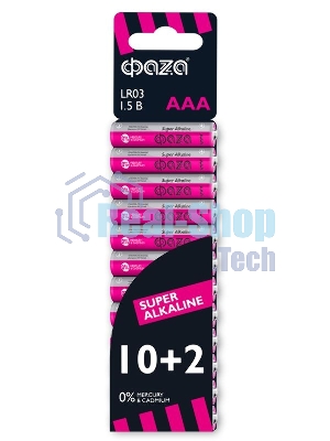 Элемент питания алкалиновый LR03 Super Alkaline SBL-10+2 (уп.12шт) ФАZА 2854612, 1.5 В