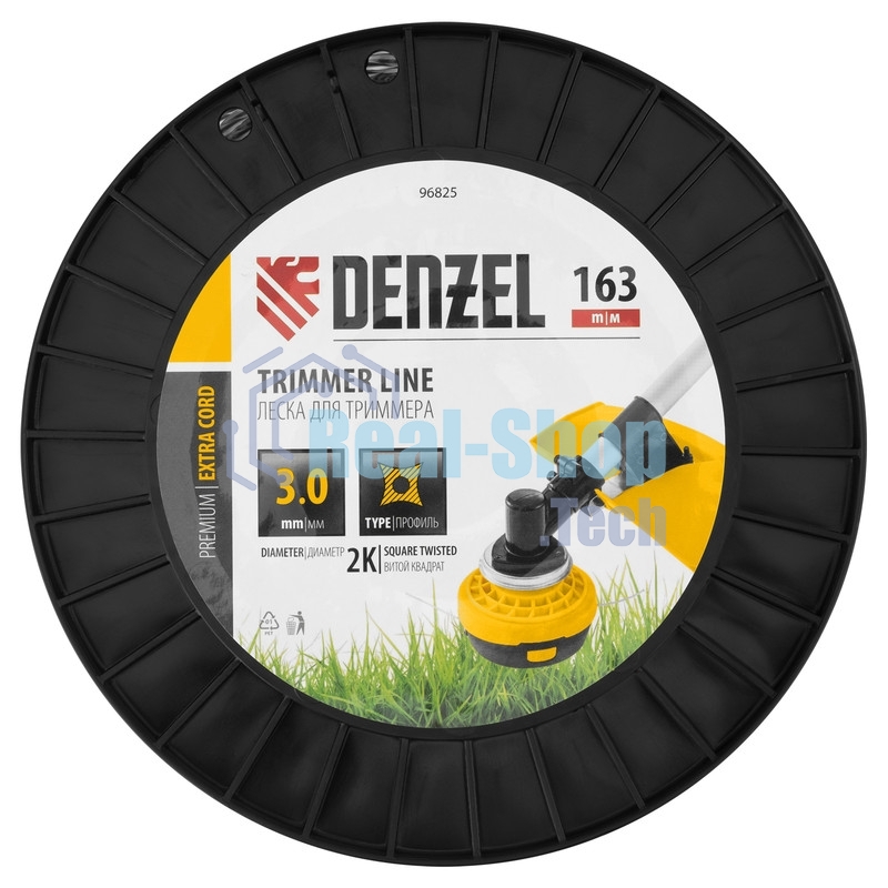 Леска для триммера Denzel двухкомпонентная витой квадрат, 3,0мм х 163м, на DIN катушке EXTRA CORD