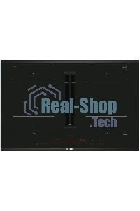 Индукционная варочная панель Bosch PXX875D67E с вытяжкой, черная, ширина 80см, 4 зоны нагрева, которые можно обьединить в две зоны FlexInduction, управление DirectSelect Premium, функции HomeConnect: удаленная диагностика, контроль и мониторинг, функция P