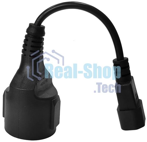 Удлинитель, вилка C14 - розетка Schuko, 3х0.75, 220 В, 10А, черный, 0.2 метра