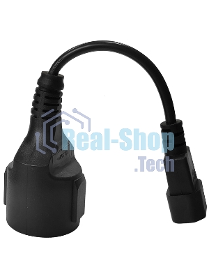 Удлинитель, вилка C14 - розетка Schuko, 3х0.75, 220 В, 10А, черный, 0.2 метра