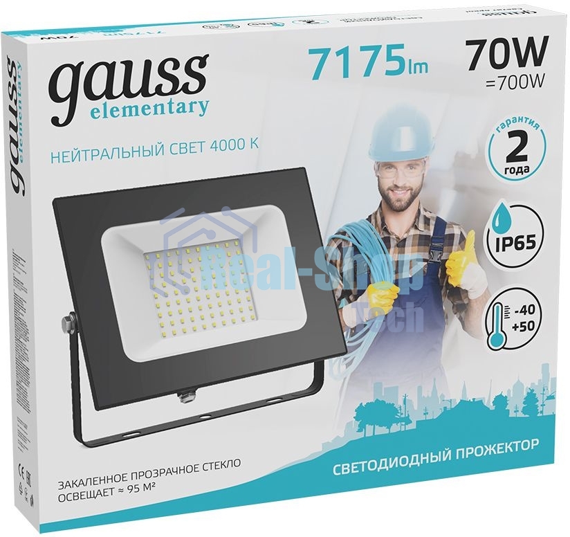 Прожектор светодиодный Gauss Elementary 70W 7175lm 4000К 175-265V IP65 черный LED