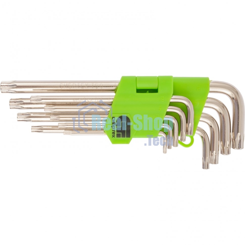 Набор ключей Сибртех имбусовых Tamper-Torx, 9 шт: TTT10-T50, 45x, закаленные, удлиненные, никель.