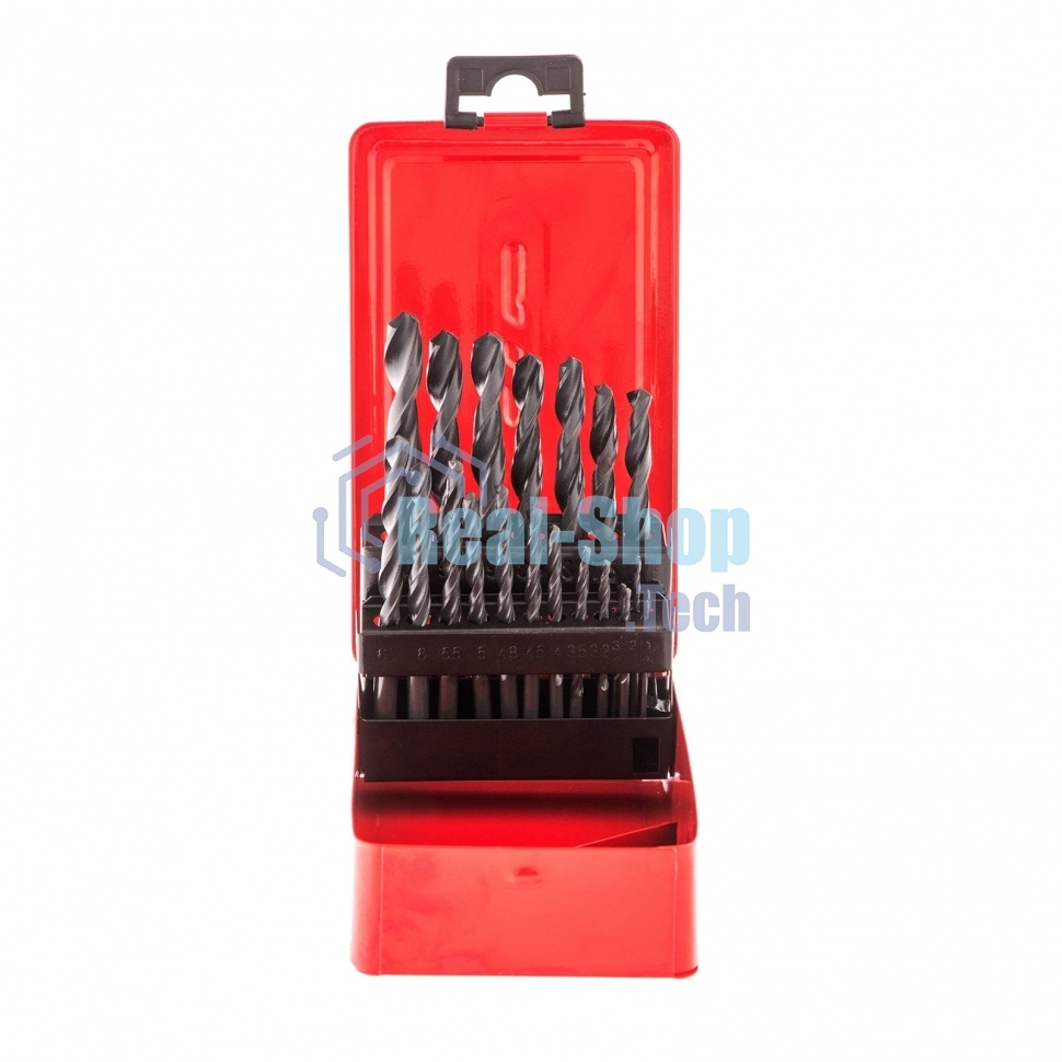 Набор сверл по металлу Sparta 1-10 мм (через 0,5 мм, 3,2, 4,8 мм), HSS, 21шт, мет.бокс, цилин.хв.