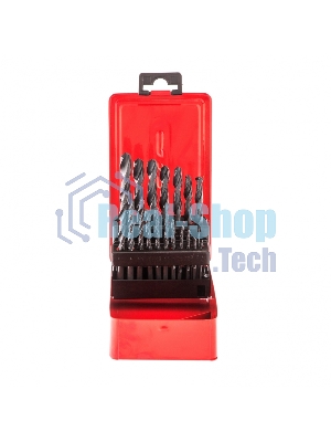 Набор сверл по металлу Sparta 1-10 мм (через 0,5 мм, 3,2, 4,8 мм), HSS, 21 шт, мет. бокс, цилин. хв.