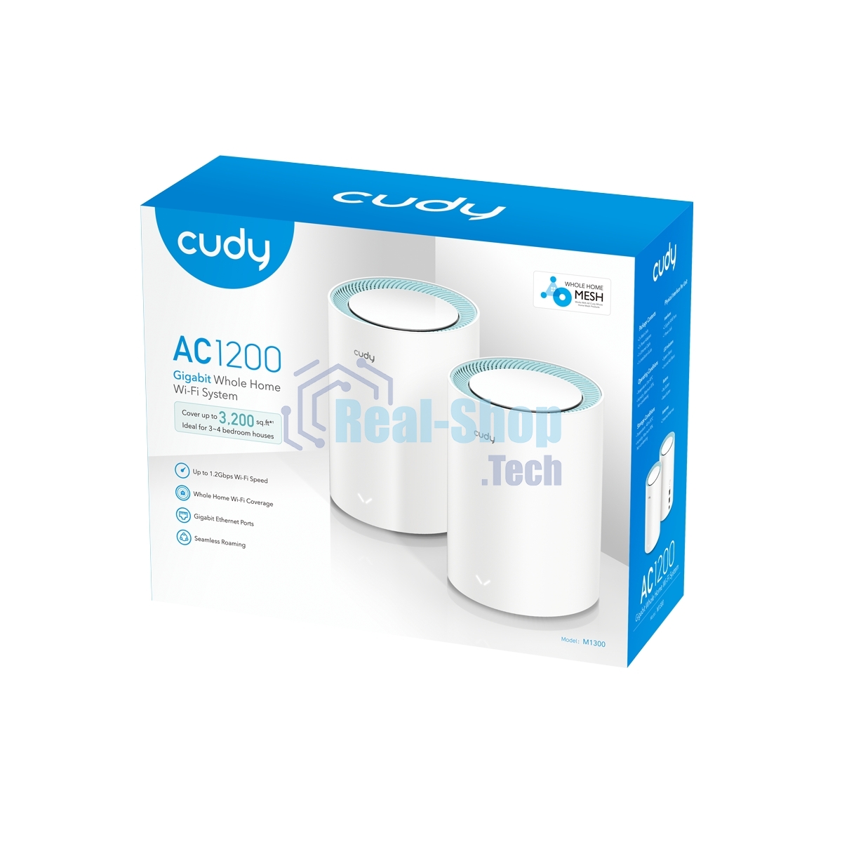 Бесшовный Mesh роутер Cudy M1300 (M1300 2-PACK) AC1200 10/100/1000BASE-TX/Wi-Fi белый (упак.:2шт)