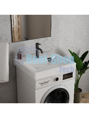 Комплект BAU 4 в 1: раковина над стиральной машиной BAU Hotel 60х60, литьевой мрамор, кронштейны, сифон и смеситель Dream Black, черный