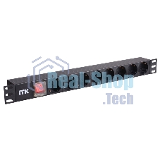 Блок розеток 8 розеток нем. стандарт, с LED выключателем,1U, без шнура, вх. C14, алюминиевый профиль PDU 8 розеток нем. стандарт, с LED выключателем,1U, без шнура, вх. C14, алюминиевый профиль