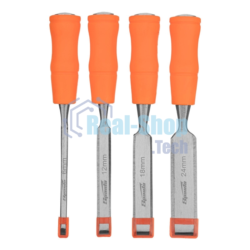 Набор стамесок Sparta 4 шт, 6-12-18-24 мм, плоские, пластиковые ударные рукоятки