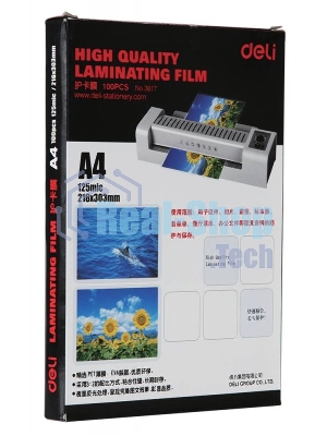 Пленка для ламинирования Deli 125мкм A4 (100 шт) глянцевая 216x303 мм с клеящим слоем E3817