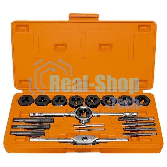 Набор метчиков и плашек Sparta М3 - М12, плашко-метчикодержатель, 20 предметов, в пласт. боксе