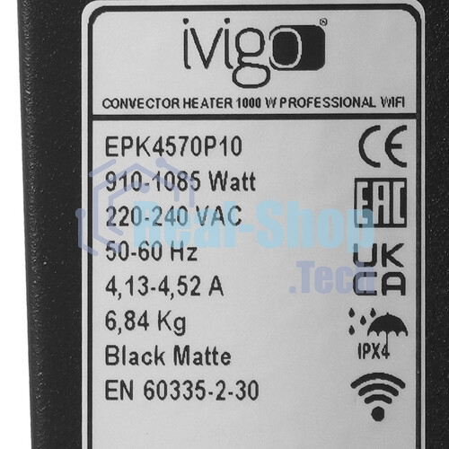 Конвектор электрический iVigo EPK4570P10 Черный, WI-FI