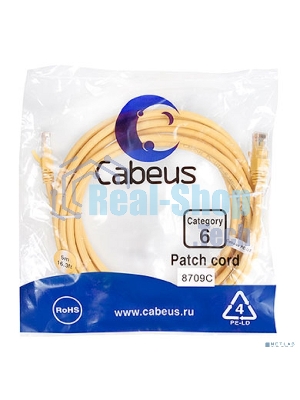 Шнур комм. Cabeus, кат. 6, неэкр., U/UTP, RJ45/RJ45, PVC, AWG24, 5м, жёлтый