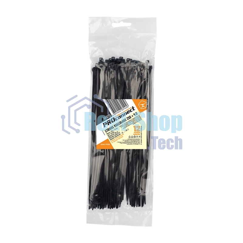 Хомут-стяжка кабельная нейлоновая PROconnect 250 x3,6 мм, черная, упаковка 100 шт.