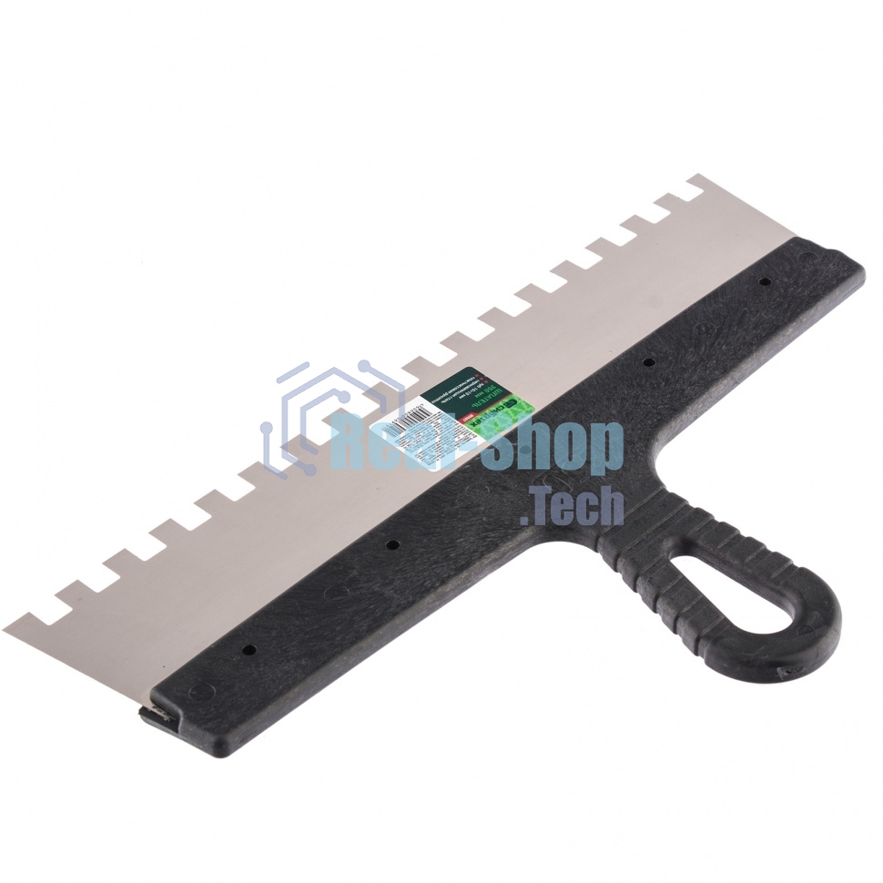 Шпатель из нержавеющей стали Сибртех 350 мм, зуб 10х10 мм, пластмассовая ручка