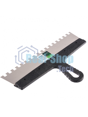 Шпатель из нержавеющей стали Сибртех 350 мм, зуб 10х10 мм, пластмассовая рукоятка