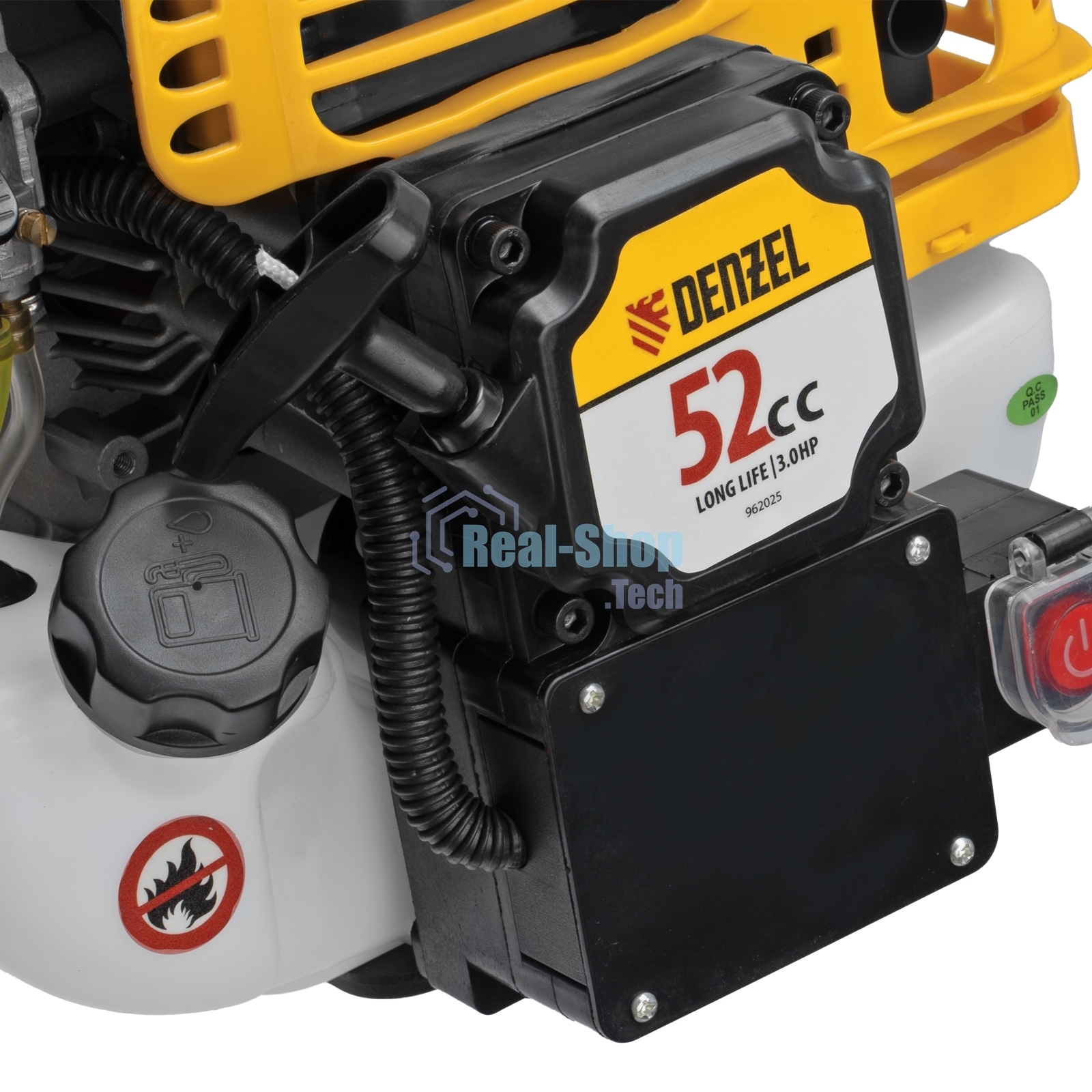 Триммер бензиновый Denzel DT-52E, 52 см3, неразъемная штанга, электростартер, состоит из 2 частей