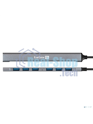 USB-концентратор 7-в-1 ExeGate DUB-761C3 (кабель-адаптер USB Type-A + Type-C --> 6xUSB2.0, 1xUSB3.0, Plug&Play, серебристый)