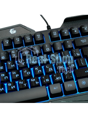 Проводная игровая клавиатура Gembird KB-G450L, полноразмерная, 104кл+4доп, 12Fn, подсветка 3 цвета, подставка для тел, 1.5м, черная
