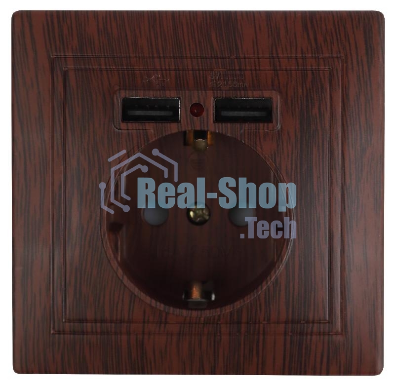Розетка Intro Plano 1-410-10 с заземлением 2P+E Schuko со шторками, 16А-250В + 2хUSB 5В-2,1А, IP20, СУ, венге | Б0053948 | Intro