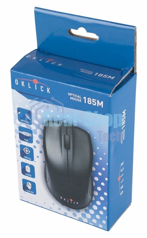 Мышь проводная Oklick 185M черный, 1200 dpi, USB, кнопки - 3