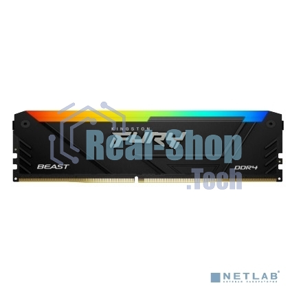 Оперативная память Kingston Fury Beast, DDR4, 32GB (2x16GB), 3200MHz, CL16, DIMM, с радиатором, RGB, черный