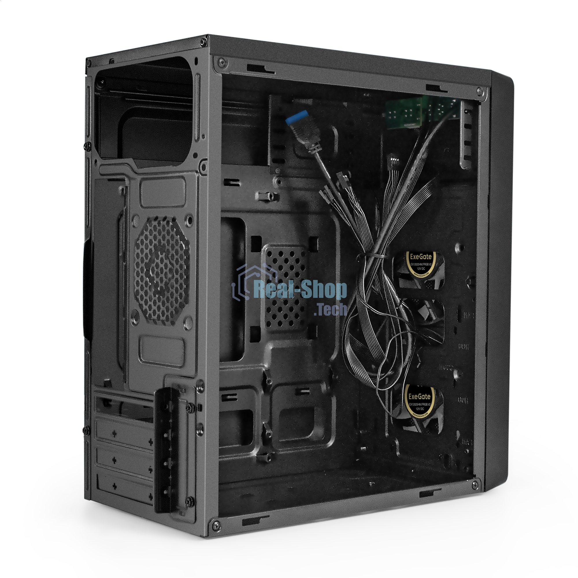 Компьютерный корпус Minitower ExeGate mEVO-7803-XP400 (mATX, БП XP400 с вент. 12см, 2*USB+1*USB 3.0, HD аудио, черный, 2 вент. 12см с RGb подсветкой)