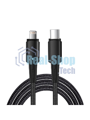Кабель Rexant Type-C – Lightning для Apple, 3А, 1м, в черной нейлоновой оплетке, со световой индикацией